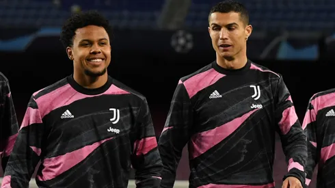 Weston McKennie and Cristiano Ronaldo of Juventus F.C. warm up