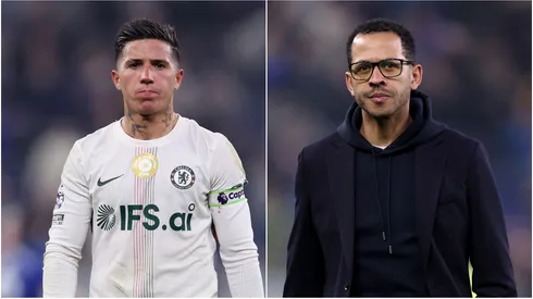 Chelsea star Enzo Fernandez and coach Liam Rosenior.