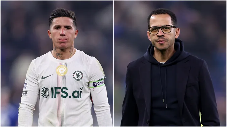 Chelsea star Enzo Fernandez and coach Liam Rosenior.