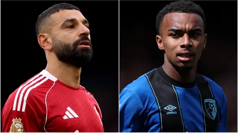 Mohamed Salah of Liverpool and Eli Junior Kroupi of AFC Bournemouth.