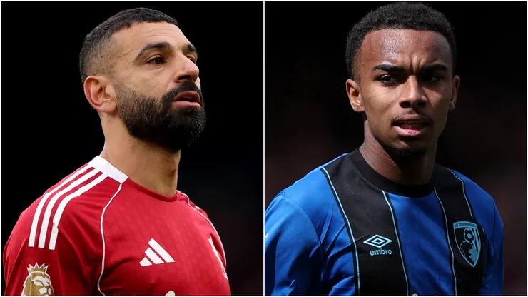 Mohamed Salah of Liverpool and Eli Junior Kroupi of AFC Bournemouth.