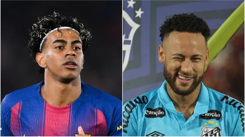 Lamine Yamal (L) of FC Barcelona and Neymar Jr (R) of Santos.