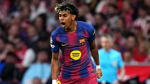 Yamal celebrates after scoring vs Atletico Madrid.