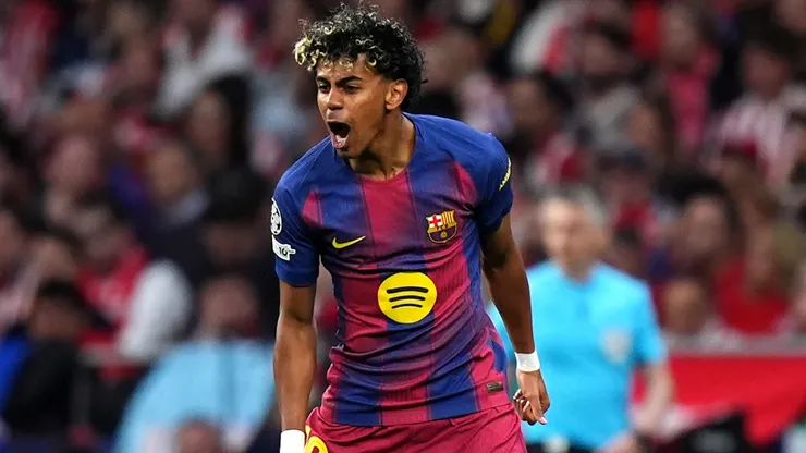 Yamal celebrates after scoring vs Atletico Madrid.