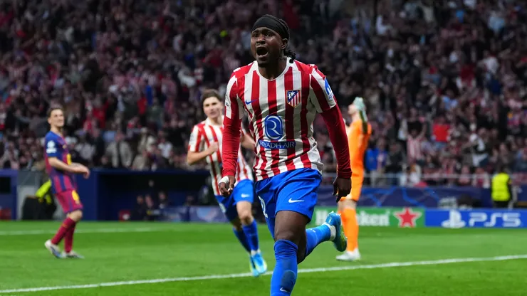 Ademola Lookman of Atletico de Madrid celebrates scoring against FC Barcelona.