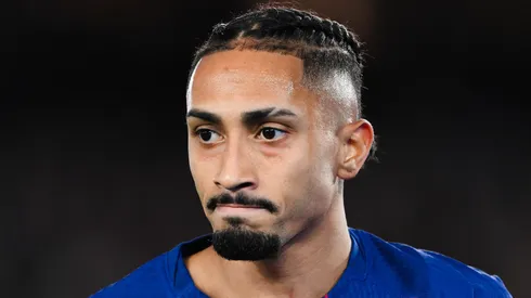 Raphinha of FC Barcelona looks on during a La Liga match.