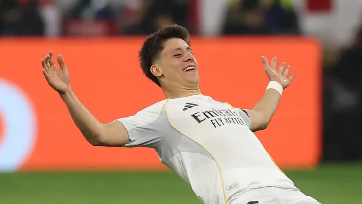 Arda Guler celebrates after scoring vs Bayern Munich.