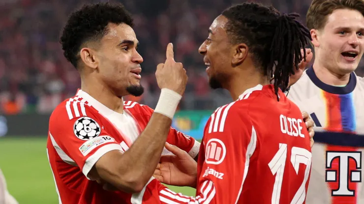 Luis Diaz and Michael Olise of FC Bayern Munich celebrate after the team's victory.