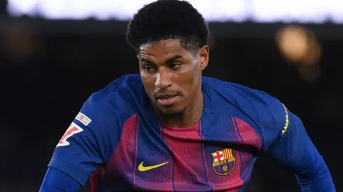 Marcus Rashford of FC Barcelona runs with the ball during the LaLiga EA Sports match.