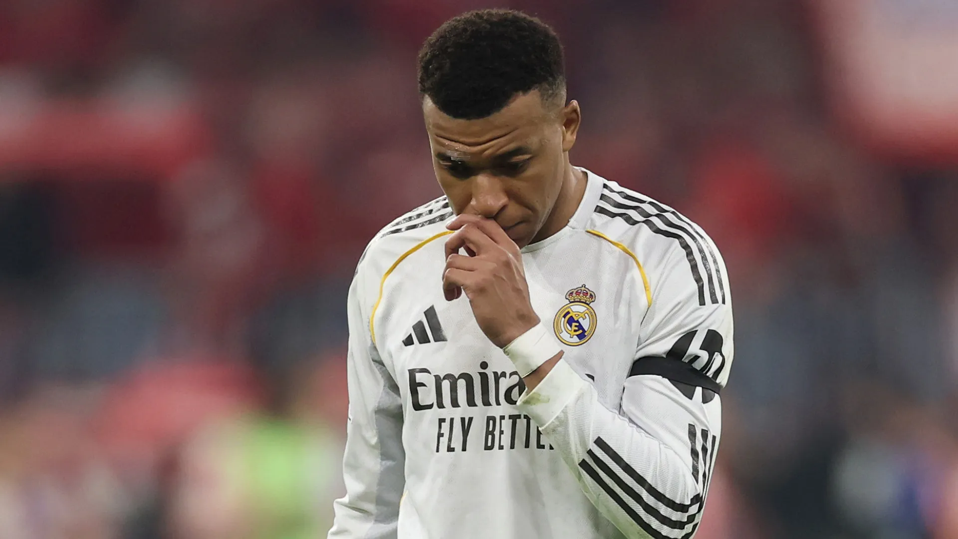 Kylian Mbappe of Real Madrid looks dejected