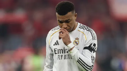 Kylian Mbappe of Real Madrid looks dejected.