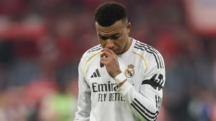 Kylian Mbappe of Real Madrid looks dejected.