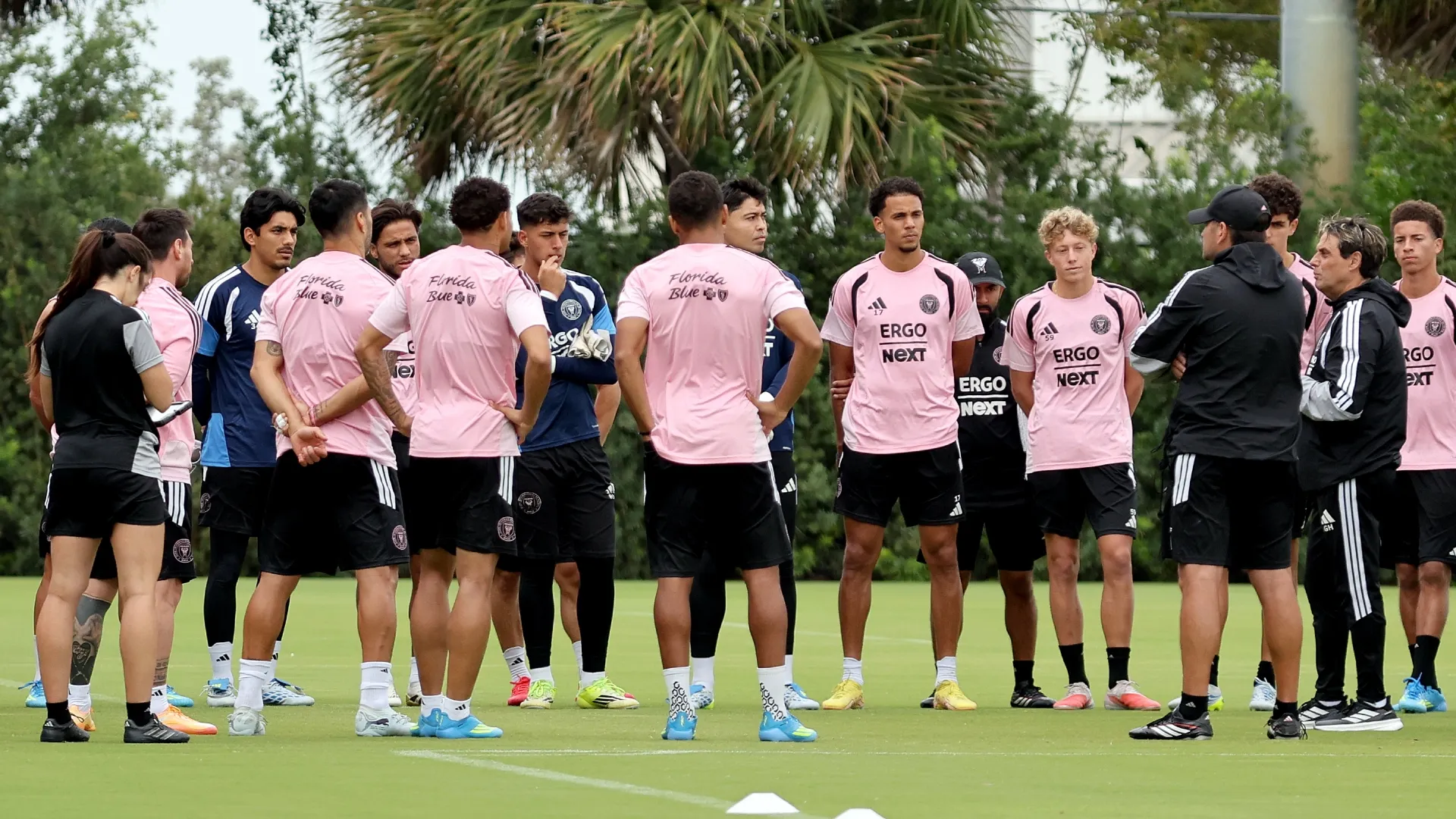 Head Coach Guillermo Hoyos of Inter Miami CF talks to his players during a training session.