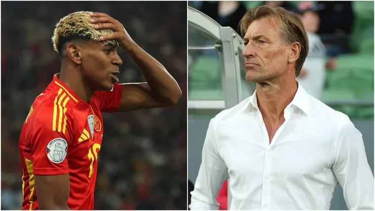 Lamine Yamal of Spain and Saudi Arabia former coach Herve Renard.