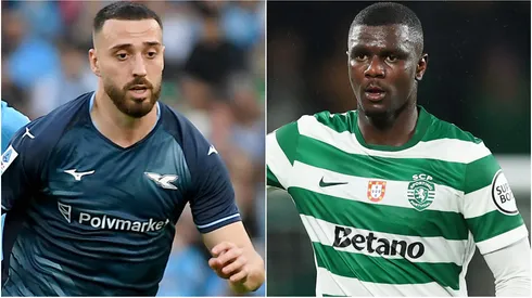 Mario Gila of SS Lazio and Ousmane Diomande of Sporting Clube de Portugal.