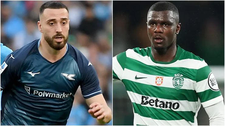 Mario Gila of SS Lazio and Ousmane Diomande of Sporting Clube de Portugal.