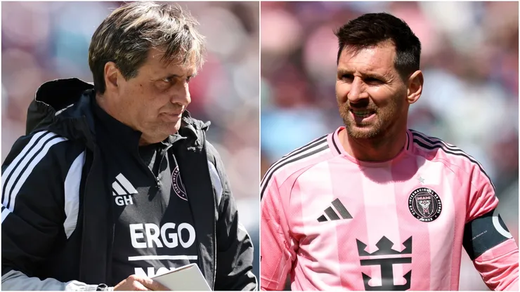 Inter Miami coach Guillermo Hoyos and Lionel Messi.