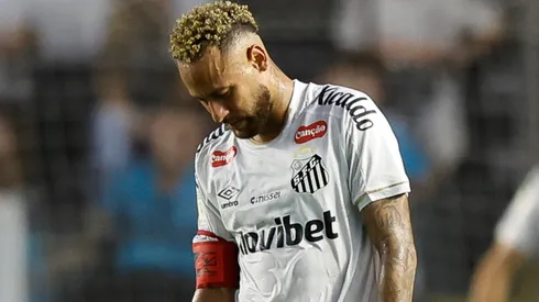 Neymar of Santos reacts during a match between Santos and Fluminense.