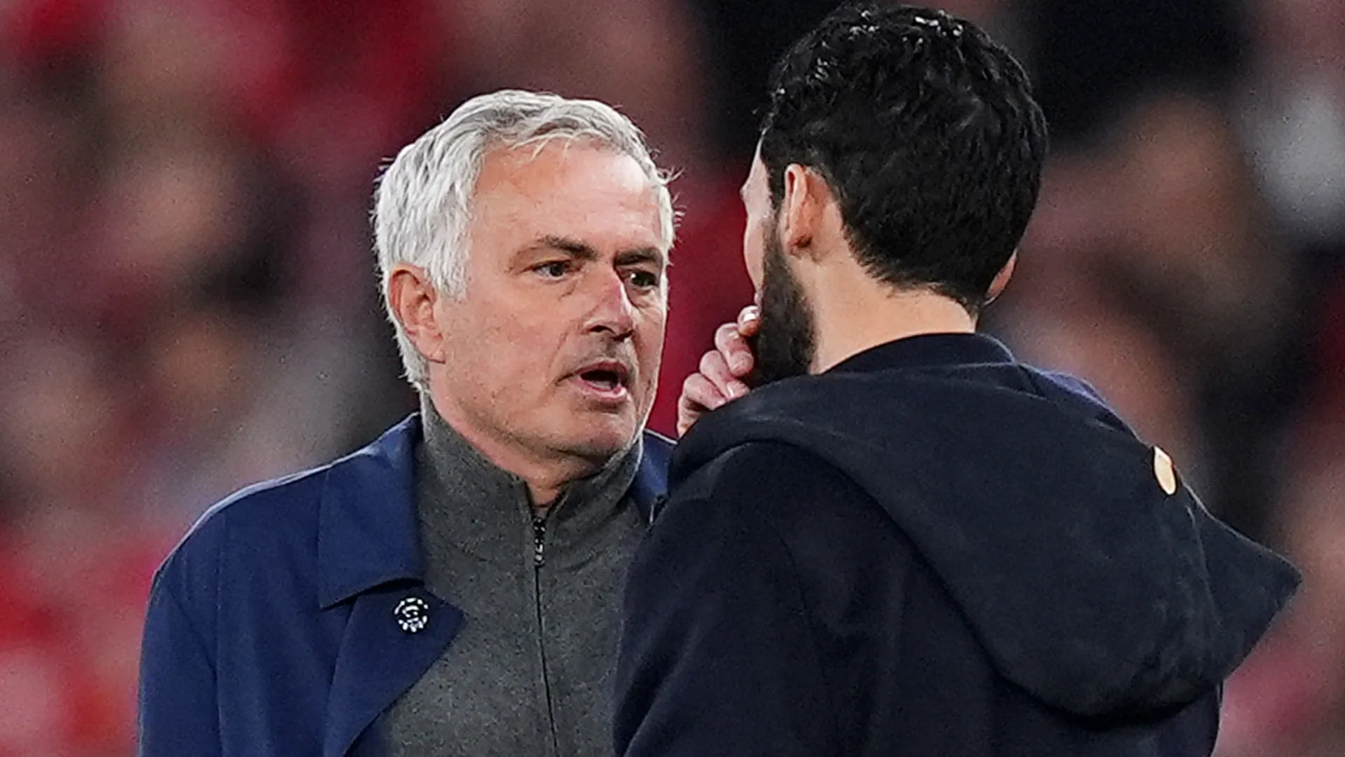Alvaro Arbeloa, Head Coach of Real Madrid, speaks to Jose Mourinho, Head Coach of Benfica.
