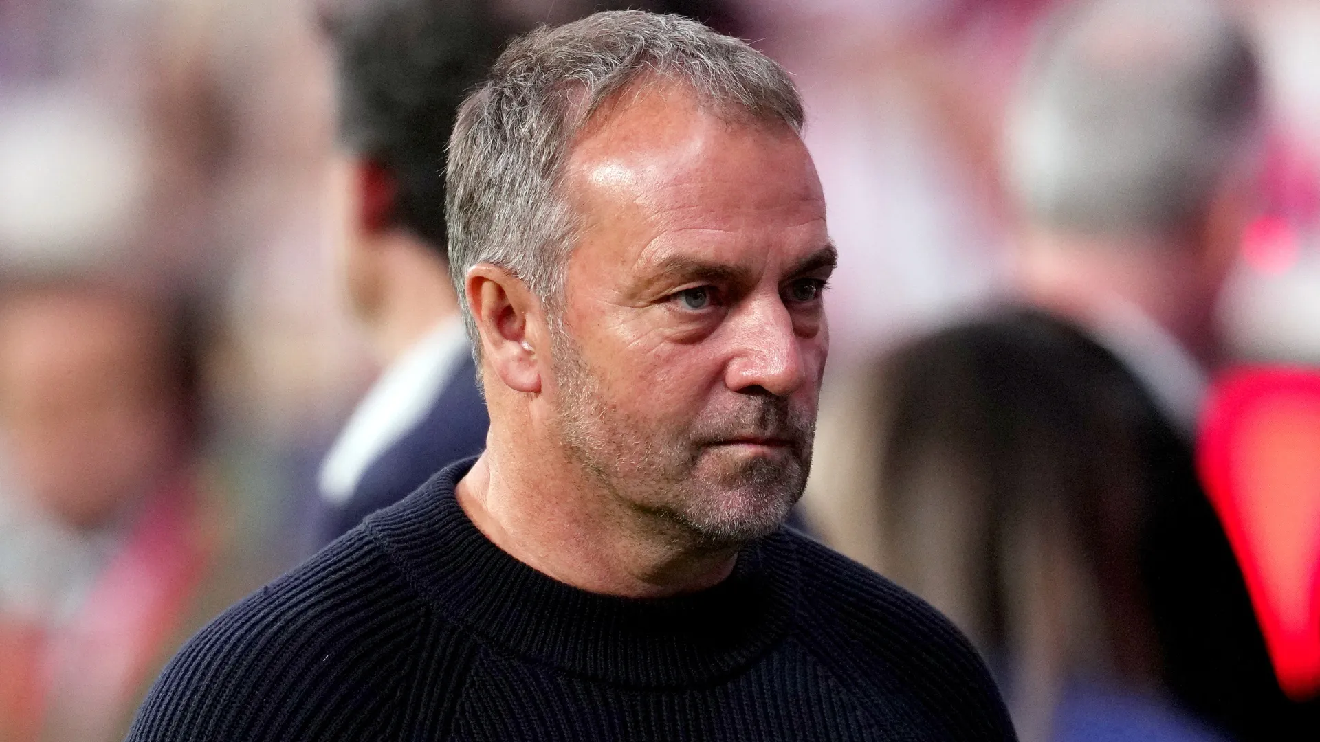 Hansi Flick, Head Coach of FC Barcelona, looks on during the LaLiga EA Sports match.