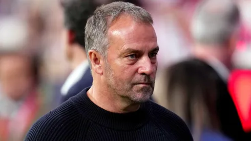 Hansi Flick, Head Coach of FC Barcelona, looks on during the LaLiga EA Sports match.