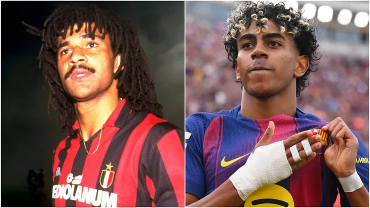 Ruud Gullit of AC Milan in 1988 and Lamine Yamal of FC Barcelona.