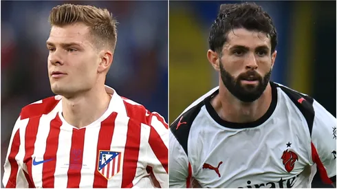 Alexander Sorloth of Atletico de Madrid and Christian Pulisic of AC Milan.