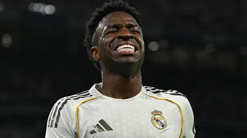 Vinicius Junior of Real Madrid reacts during the LaLiga EA Sports match.