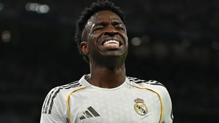 Vinicius Junior of Real Madrid reacts during the LaLiga EA Sports match.