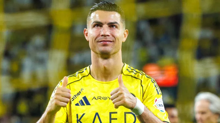 Cristiano Ronaldo of Al Nassr FC celebrates with the fans.