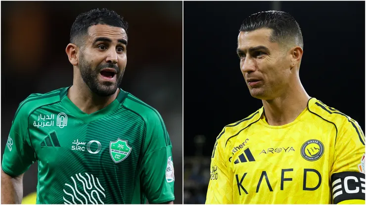 Riyad Mahrez (L) of Al Ahli and Cristiano Ronaldo (R) of Al Nassr.