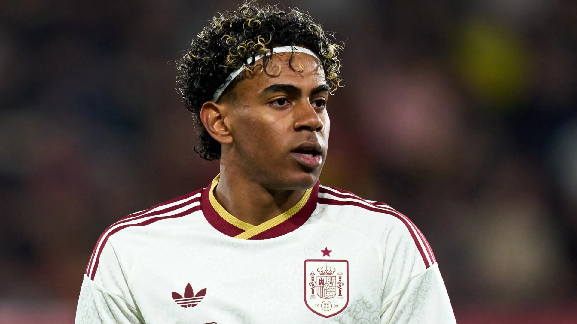 Lamine Yamal of Spain looks on during the International Friendly match.