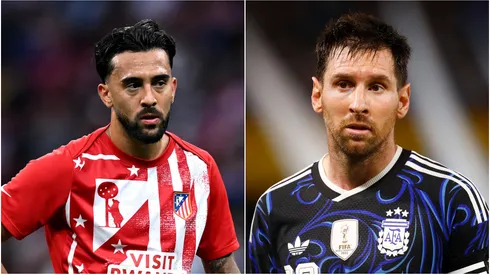 Nicolas Gonzalez (L) of Atletico de Madrid and Lionel Messi (R) of Argentina.