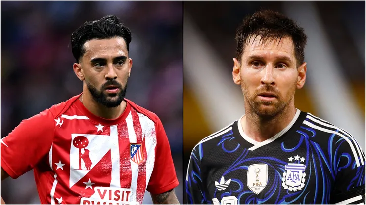 Nicolas Gonzalez (L) of Atletico de Madrid and Lionel Messi (R) of Argentina.