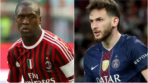 AC Milan legend Clarence Seedorf and Khvicha Kvaratskhelia of Paris Saint-Germain.