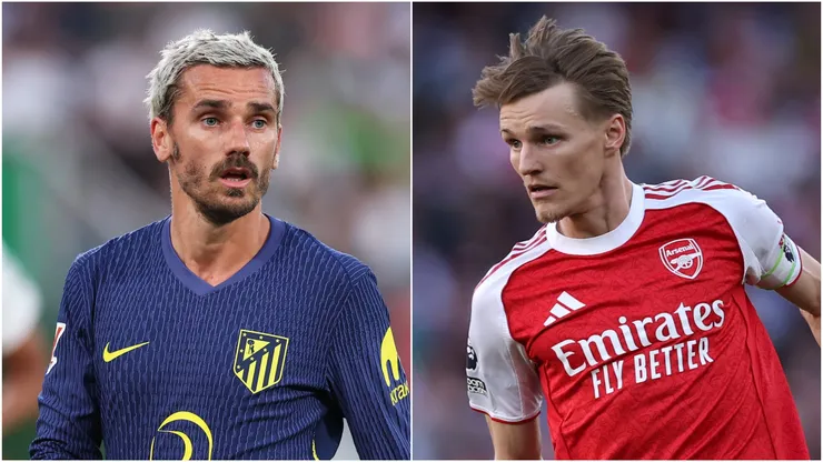 Antoine Griezmann (L) of Atletico de Madrid and Martin Odegaard (R) of Arsenal.