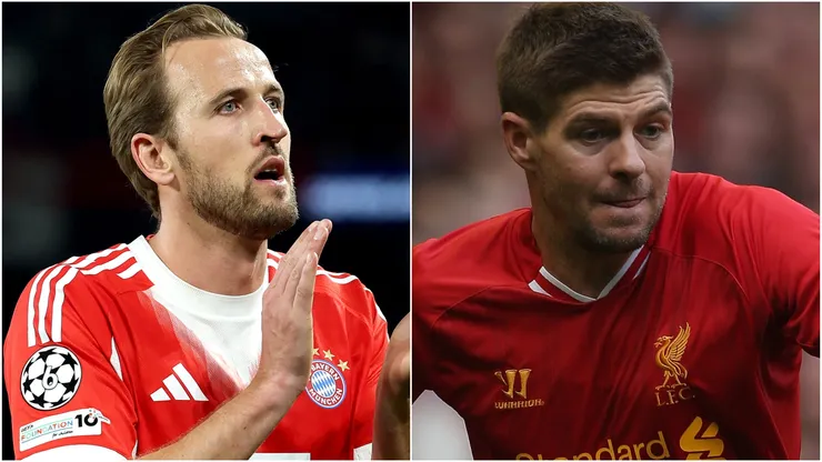 Harry Kane of FC Bayern Munich and Liverpool legend Steven Gerrard.