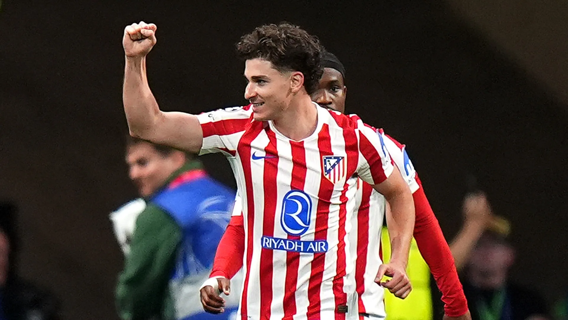 Julian Alvarez of Atletico de Madrid celebrates scoring against Arsenal.