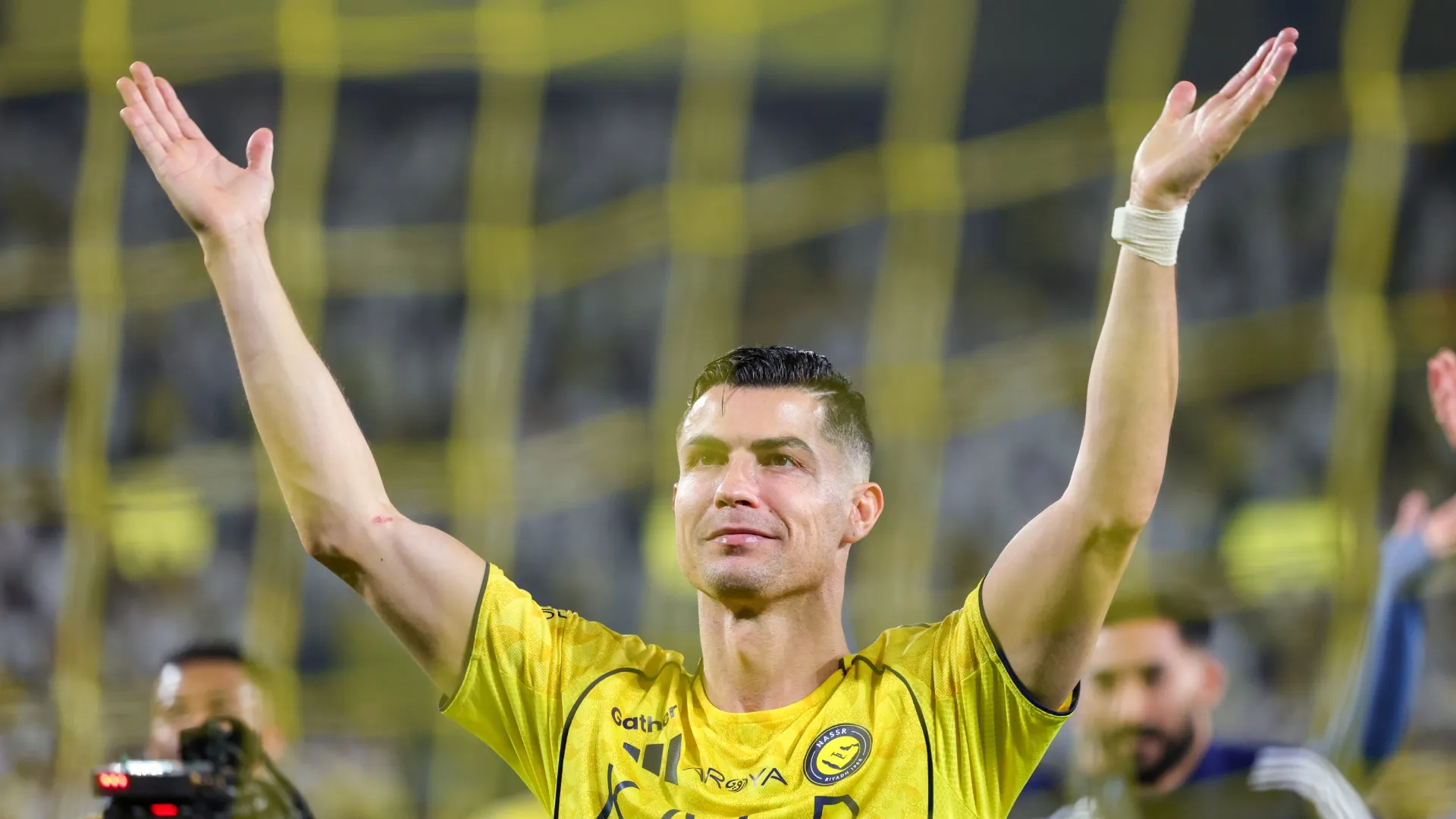 Cristiano Ronaldo of Al Nassr celebrates after winning against Al Ahli