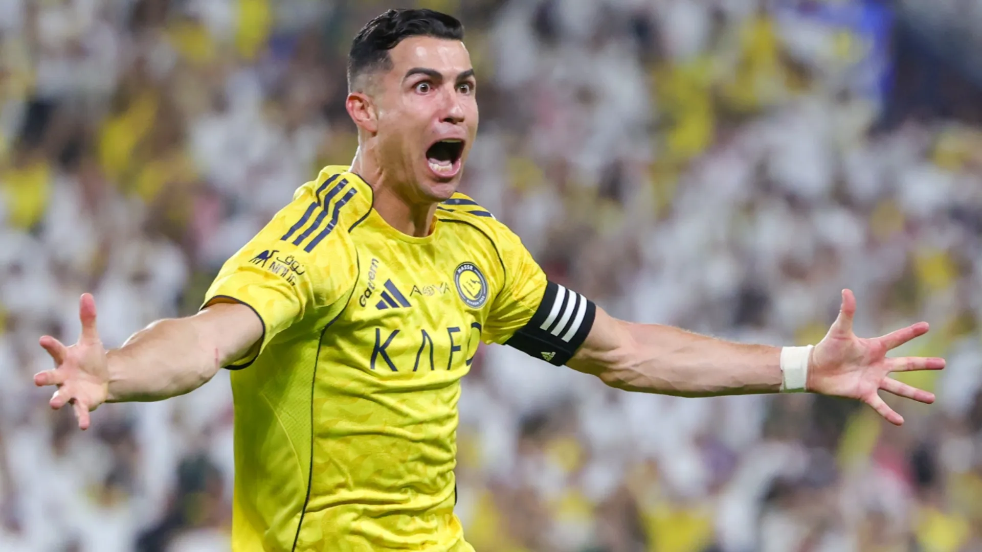 Cristiano Ronaldo of Al Nassr celebrates scoring a goal.