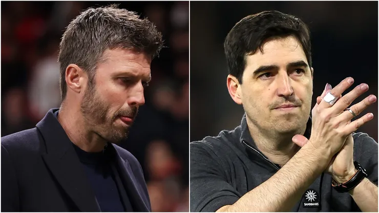 Michael Carrick, Manager of Manchester United and Andoni Iraola, Manager of Bournemouth.