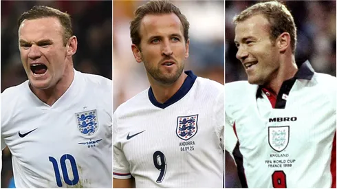 England's Wayne Rooney , Harry Kane and Alan Shearer.