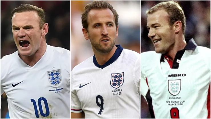 England's Wayne Rooney , Harry Kane and Alan Shearer.