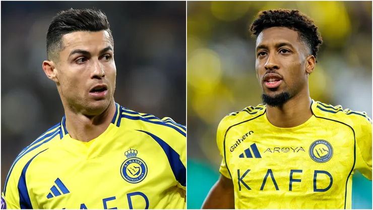 Cristiano Ronaldo (L) and Kingsley Coman (R) of Al Nassr.