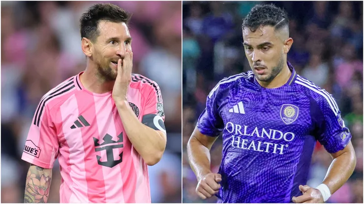 Inter Miami's Lionel Messi and Orlando City's Martin Ojeda.