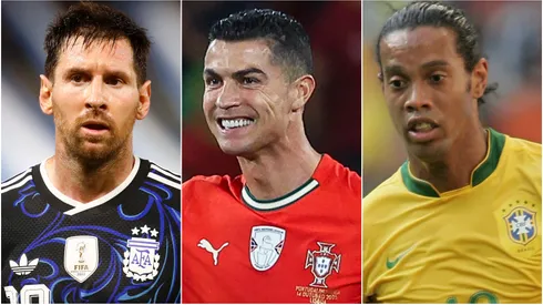 Lionel Messi of Argentina, Cristiano Ronaldo of Portugal, and Ronaldinho of Brazil.