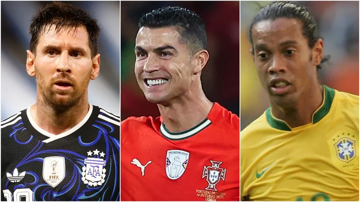 Lionel Messi of Argentina, Cristiano Ronaldo of Portugal, and Ronaldinho of Brazil.