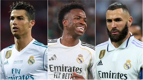 Real Madrid stars Cristiano Ronaldo, Vinicius Jr, Karim Benzema.