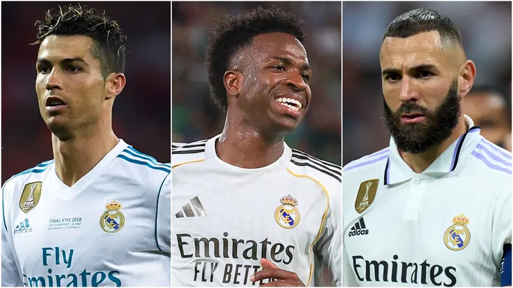Real Madrid stars Cristiano Ronaldo, Vinicius Jr, Karim Benzema.