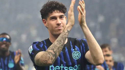 Alessandro Bastoni of FC Internazionale Milano celebrates after being confirmed as Serie A winners.